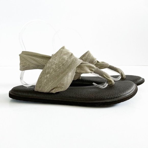 Sanuk Yoga Sling Sandals Women's 7 Neutral Print Open Toe Flats Sling Back - Picture 1 of 16